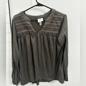 Knox Rose Dark Olive Blouse with Embroidered Details